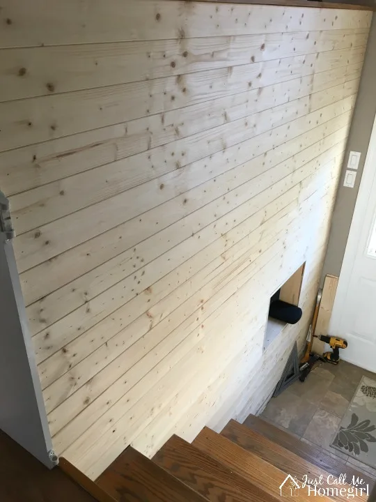 faux shiplap before paint