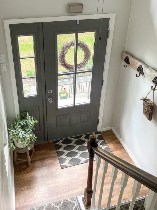 raised ranch entry door painted dark gray