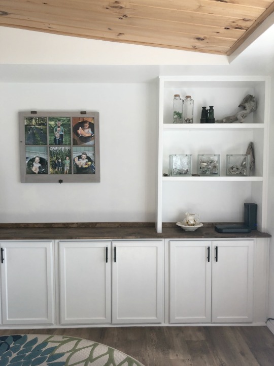 Built in bookshelves store using kitchen cabinets