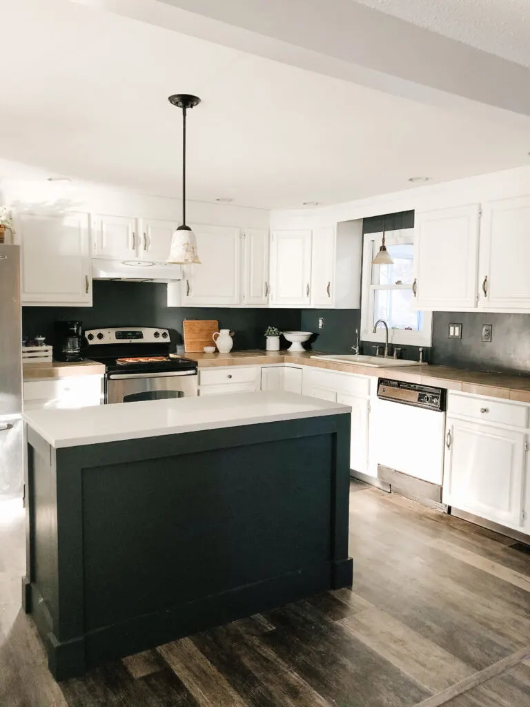 dark painted backsplash