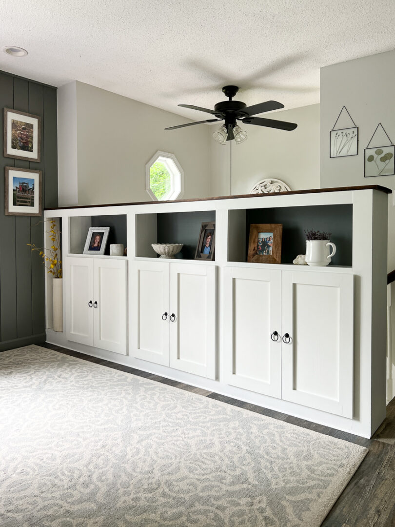 DIY Built In Railing Bookcase