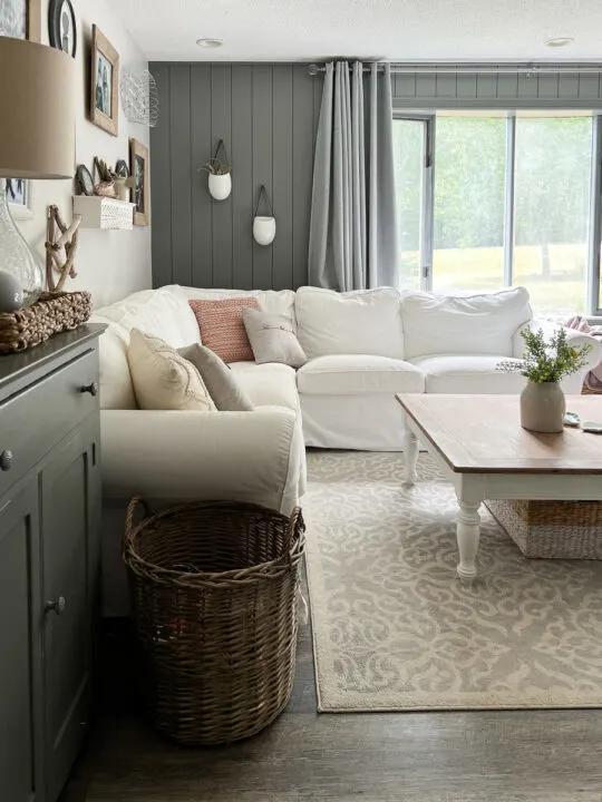 gray and white living room cozy
