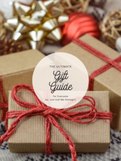 Holiday gift guide graphic with paper wrapped gifts