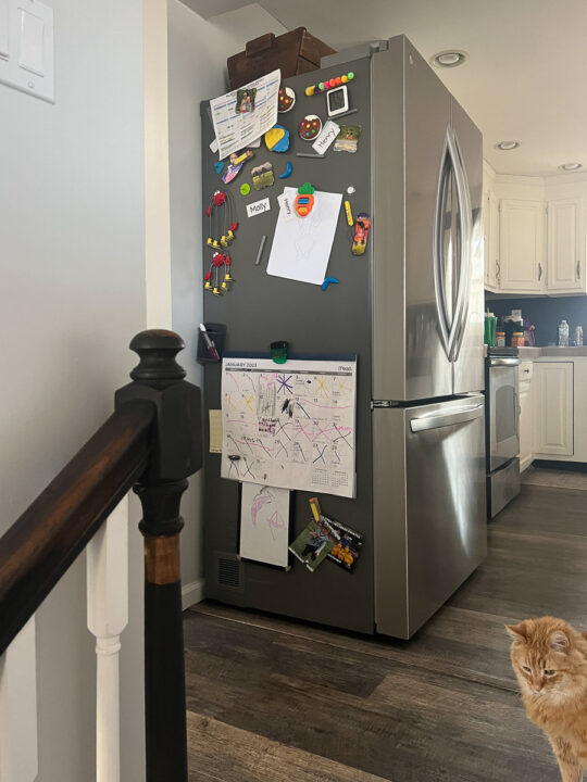 Side of refrigerator with magnets