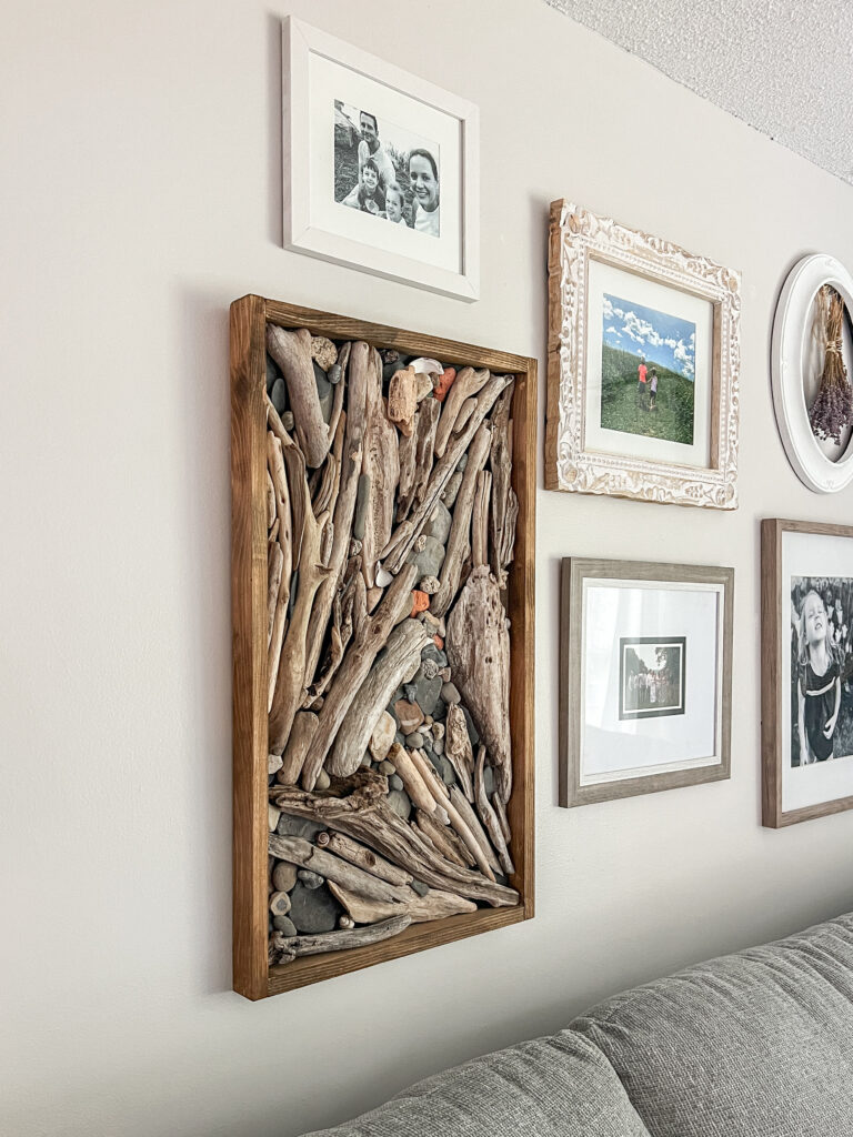 driftwood art in a gallery wall