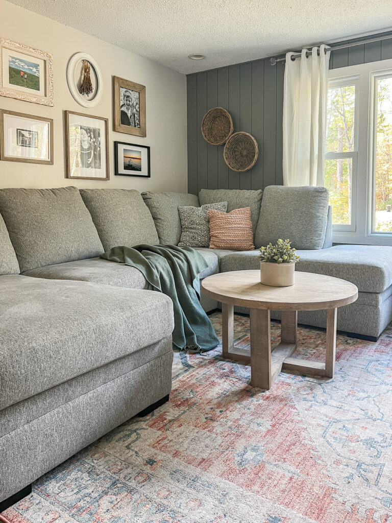 DIY Round Coffee table with sectional sofa