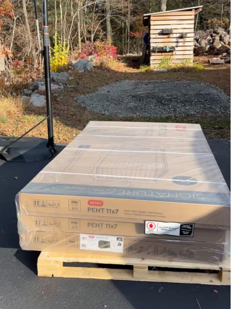 Keter shed stacked in a box